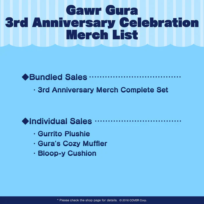 Hololive - Gawr Gura 3rd Anniversary Celebration Plush